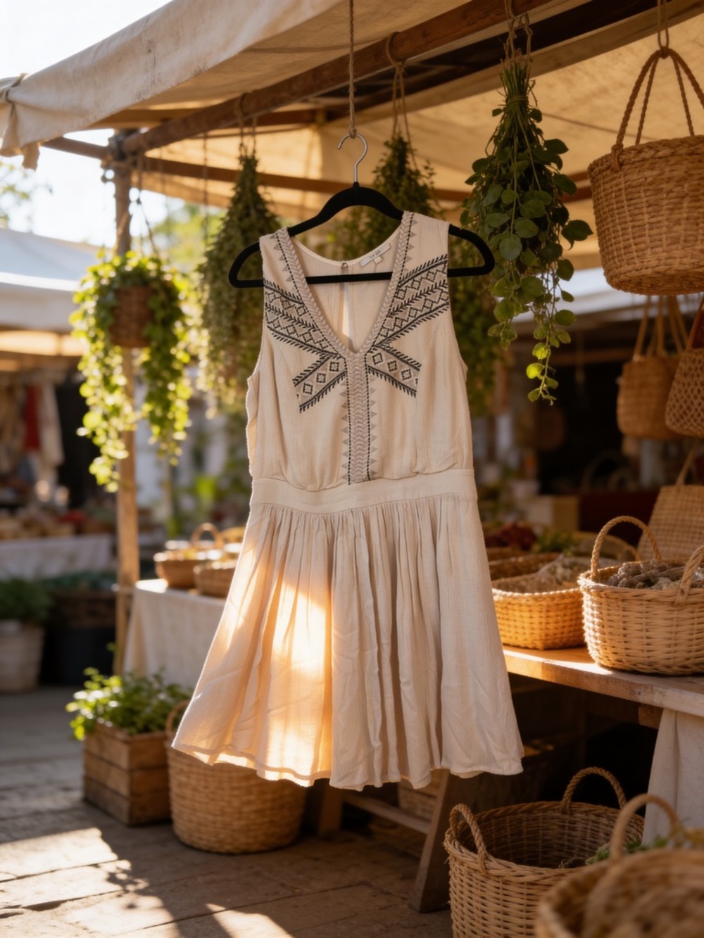 Miss Me Cream Mini Dress with Black Embroidery